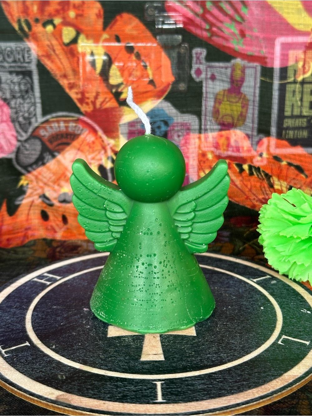 Handmade Green Angel Candle – Winged Spiritual Figure Candle